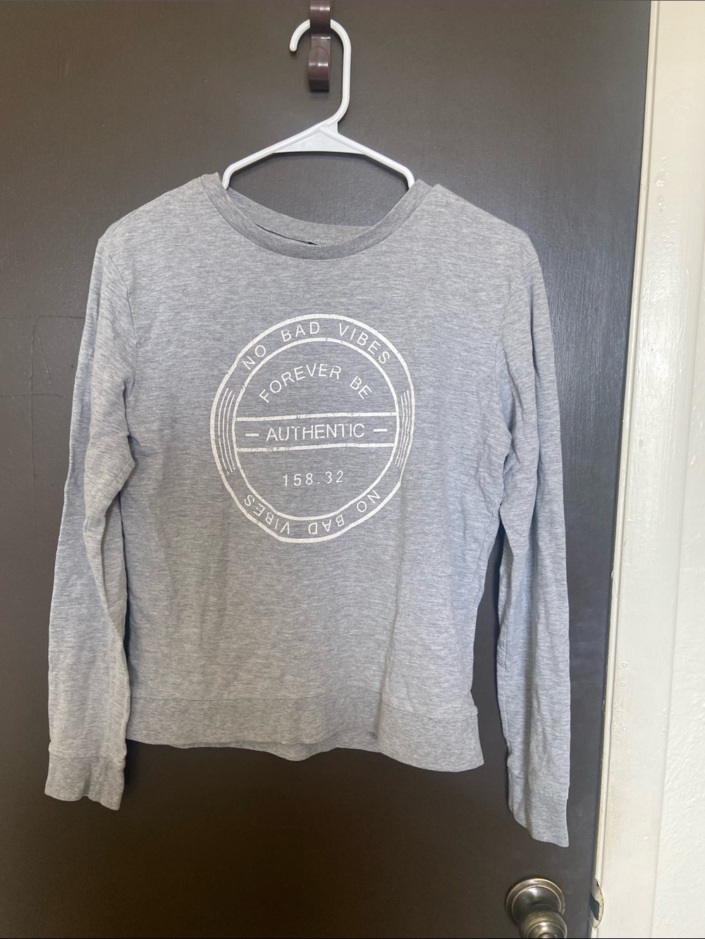 Grey Long-Sleeve Graphic Sweater - Authentic Stamp